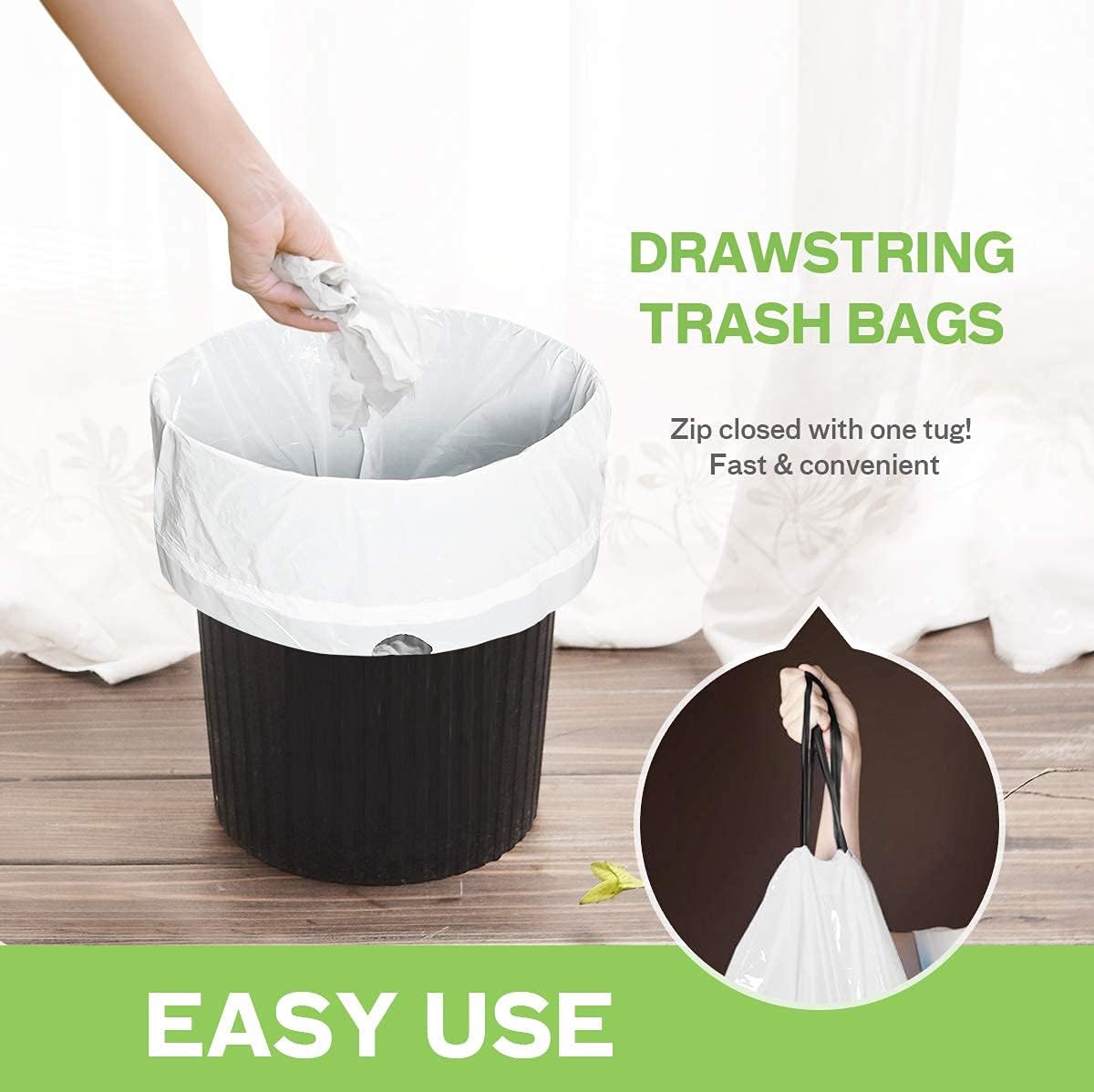 1.6 Gallon/220pcs Strong Drawstring Trash Bags Garbage Bags by Teivio, Bathroom Trash Can Bin Liners, Code b fit 6 Liter, Small Plastic Bags for home office kitchen