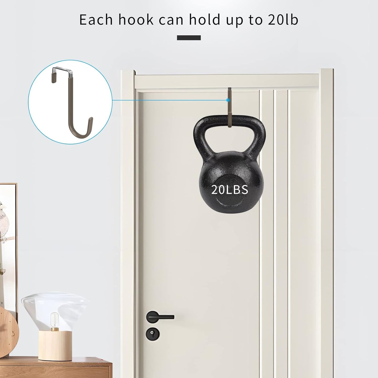FYY Over The Door Hooks, 4 Pack Door Hangers Hooks with Rubber Prevent Scratches Heavy Duty Organizer Hooks for Living Room, Bathroom, Bedroom Hanging Clothes, Towels, Hats, Coats, Bags Brown