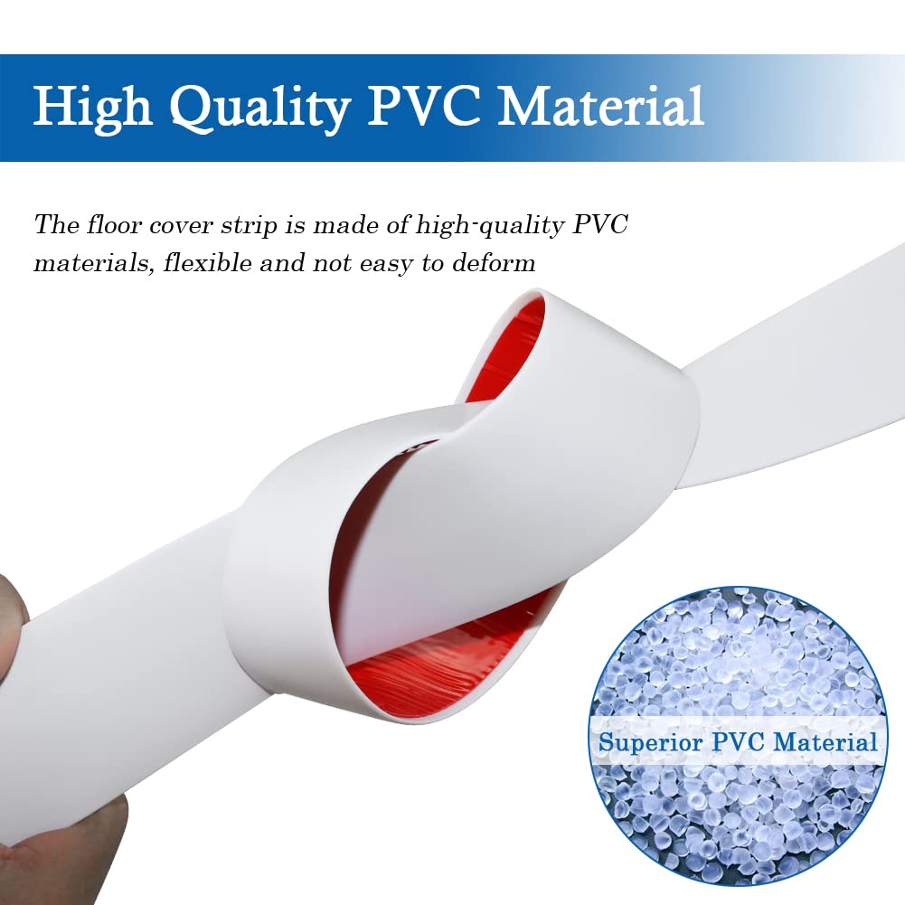 Floor Transition Strip Self Adhesive Floor Cover Strips Laminate 2" Wide Vinyl Flat Divider Transitions (5cm, 10Ft, White)