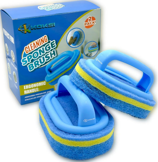 2-Piece Cleaning Brush for Bathroom Kitchen Bathtub Toilet Cleaner All Purpose Shower Sponge Scrubbing Brush with Ergonomic Handle