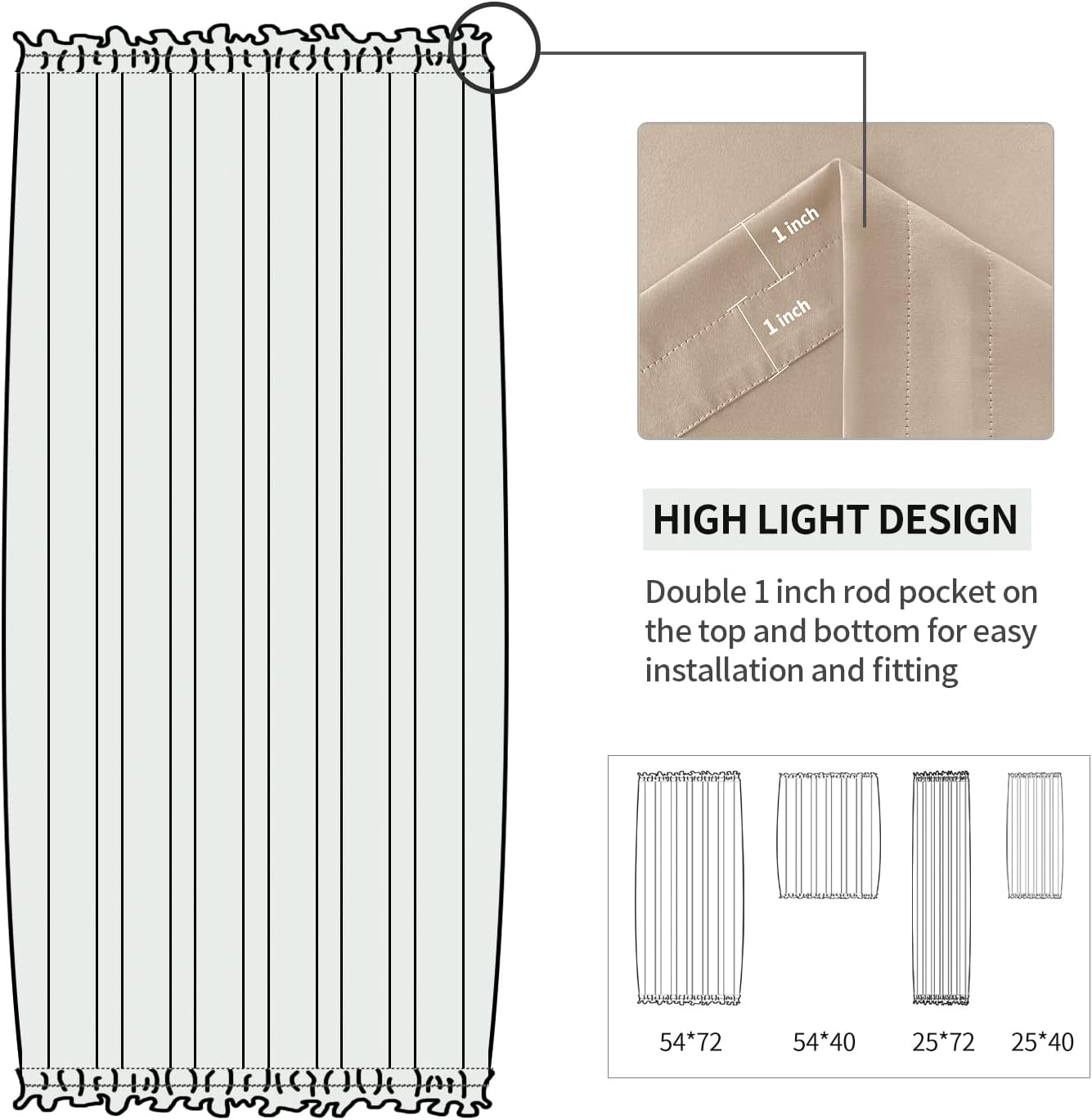 DWCN French Door Curtains – Rod Pocket Thermal Blackout Curtain for Doors with Glass Window, Kitchen and Patio Doors for Privacy, 25 X 40 Inches Long, 1 Curtain Panel with Tieback, Beige