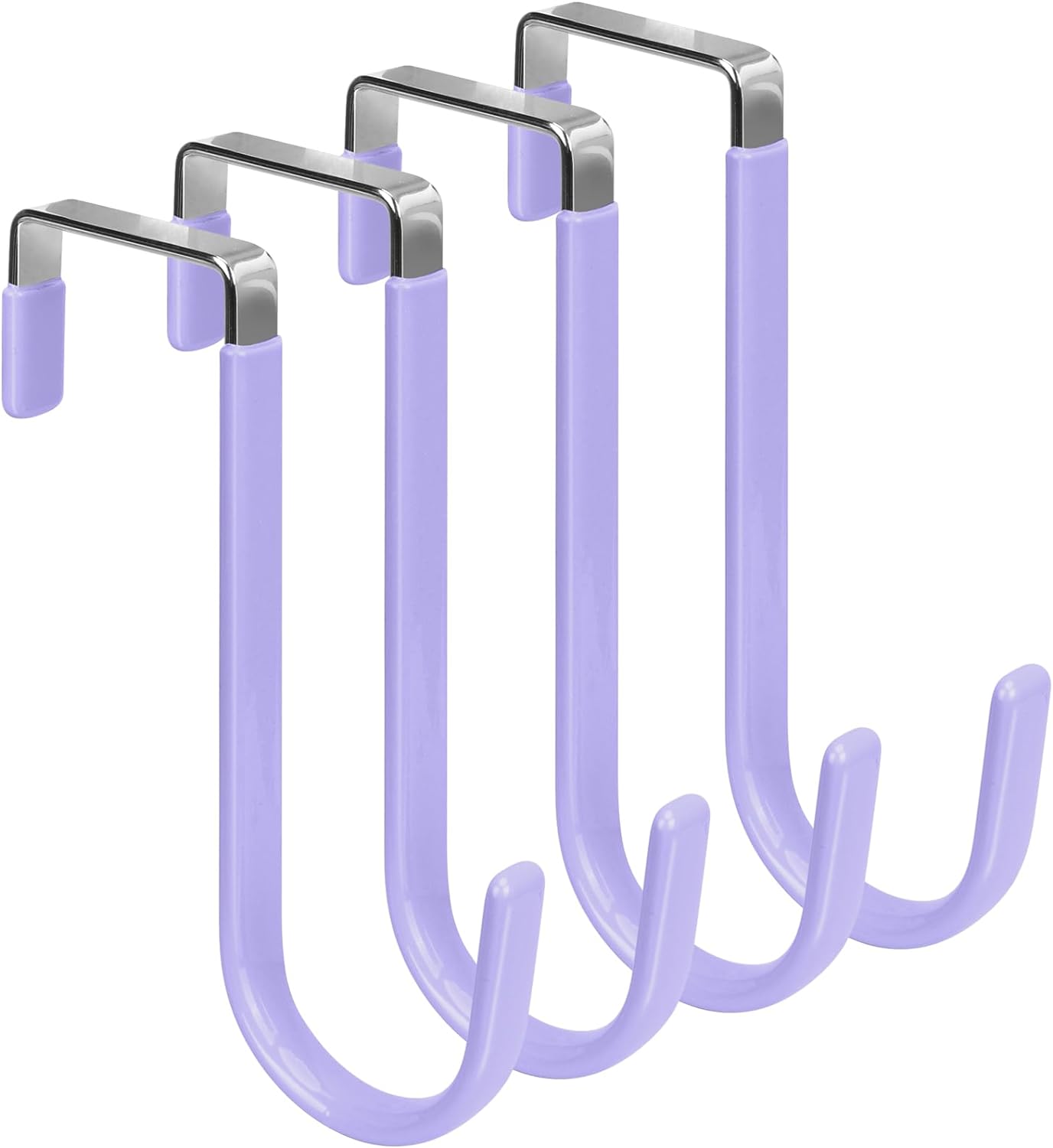 FYY Over The Door Hooks, 4 Pack Door Hangers Hooks with Rubber Prevent Scratches Heavy Duty Organizer Hooks for Living Room, Bathroom, Bedroom Hanging Clothes, Towels, Hats, Coats, Bags Lavender