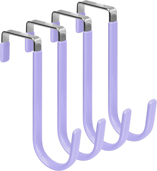 FYY Over The Door Hooks, 4 Pack Door Hangers Hooks with Rubber Prevent Scratches Heavy Duty Organizer Hooks for Living Room, Bathroom, Bedroom Hanging Clothes, Towels, Hats, Coats, Bags Lavender