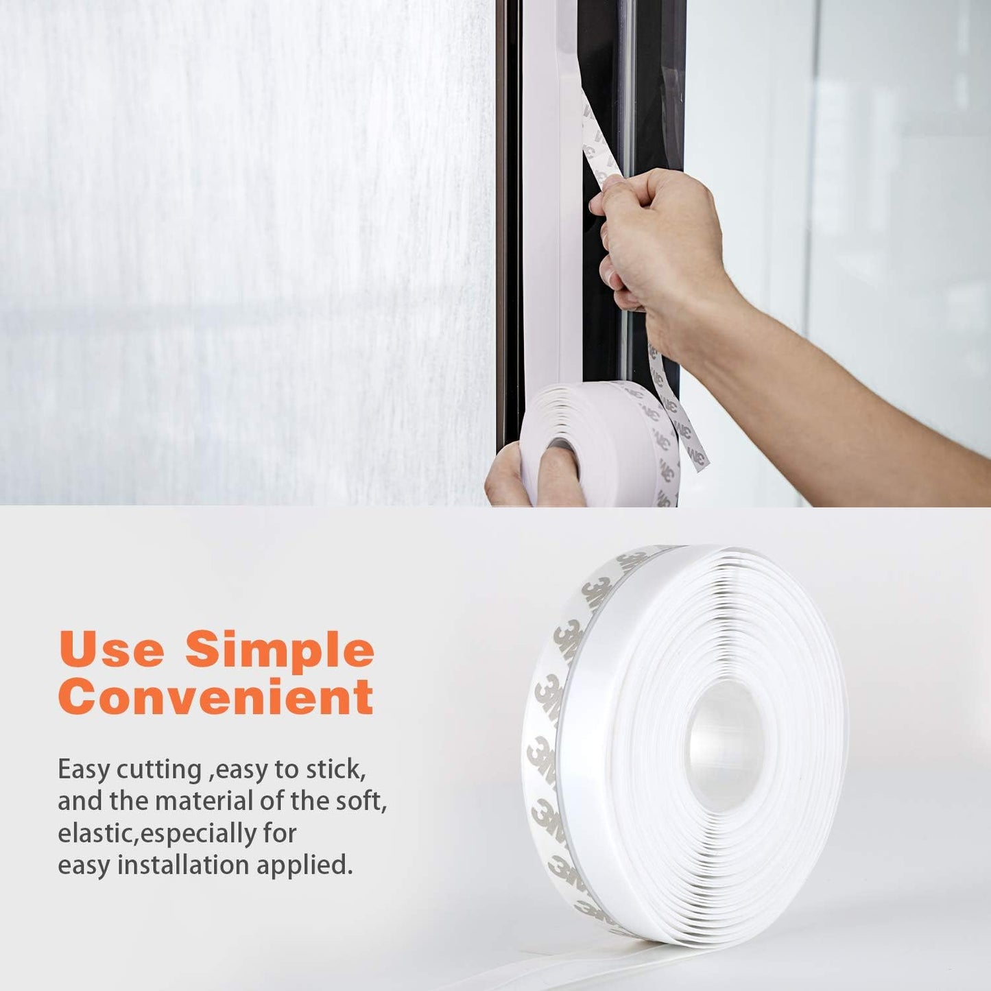 26 Feet Silicone Seal Strip, Weather Stripping Seal Tape for Door, Window & Shower Glass Gaps (White, 35MM)