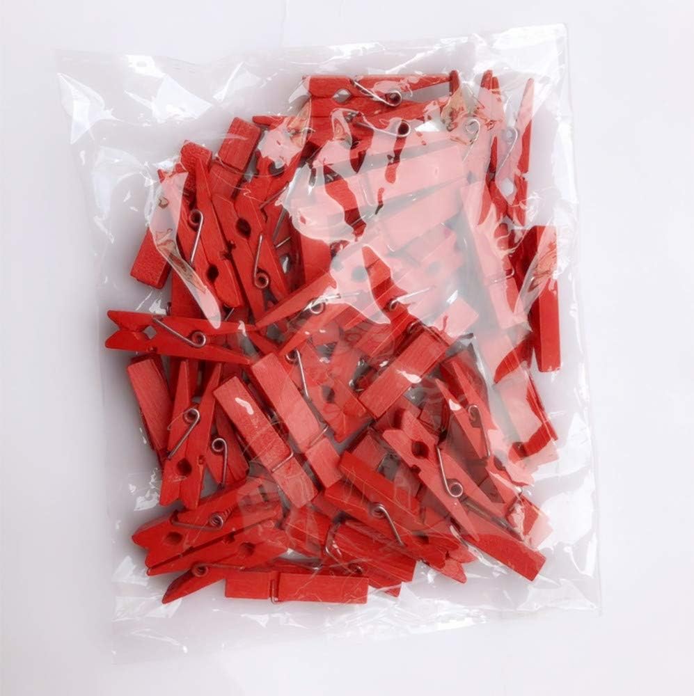 DurReus Tiny Wood Clips Travel Clothespins Miniature Clothes Pins for Wedding Arts Crafts Ornaments Packing with Twine Pack 50 Red