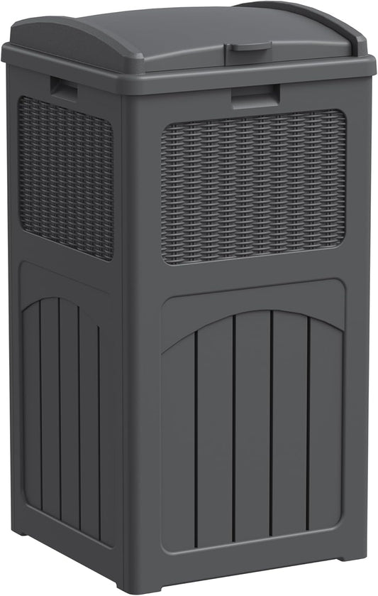 Greesum 33 Gallon Outdoor Trash Can with Lid, Waterproof Resin Garbage Bin for Hideaway, Deck, Patio, Gray