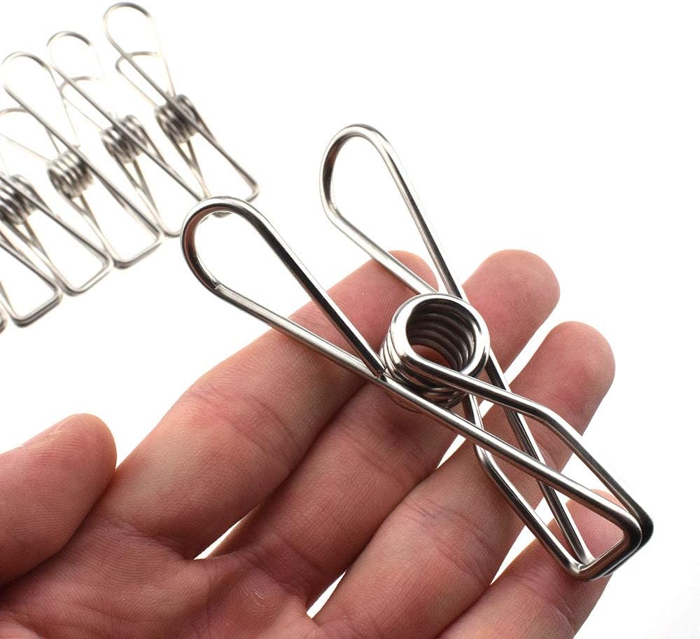 HAHIYO Clothespins Chip Clips All Metal Stainless Steel No Rust Stains Strong Grip in Heavy Wind 3.4 Inches 14 Pack Extra Large Do Not Fall Apart Open Wide for Holding Clothes Snack Bag Clamps
