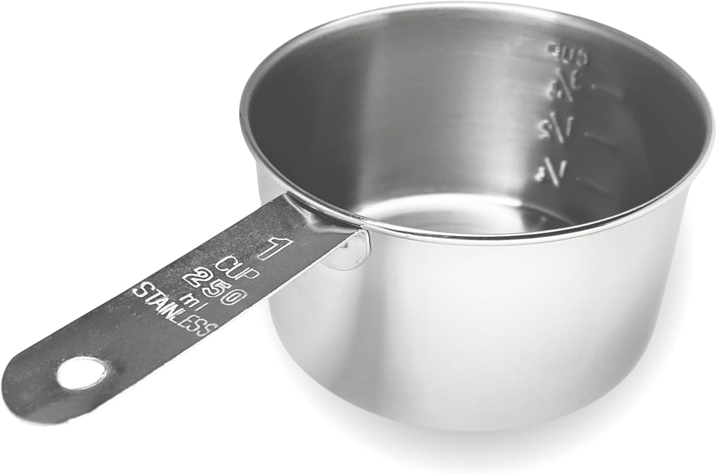 1 Cup Stainless Steel Measuring Cup | Sturdy Metal 250 ml | 240 cc | 8 oz | Single Cup for Wet and Dry Ingredients | Great for use as 1 Cup Dog Food Scoop - 1 PK