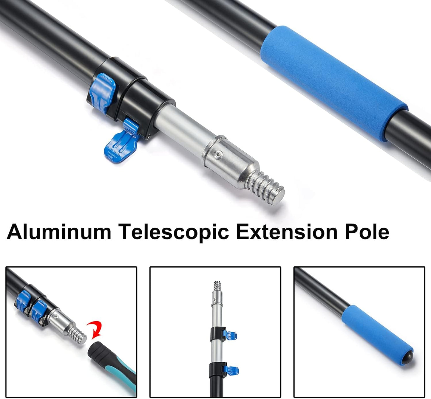 25 Foot High Ceiling Fan Duster with 6-18 Foot Extension Pole, Extendable Reusable Cobweb, Feather, Window Cleaning Squeegee Kit