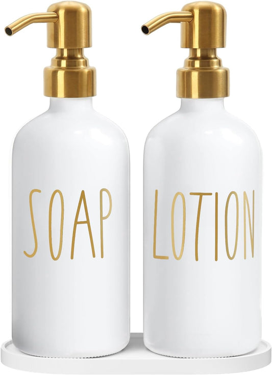 MOMEEMO Bathroom Soap Dispenser Set, Contains Lotion and Hand Soap Dispenser, Suitable for Bathroom Decor. (White)