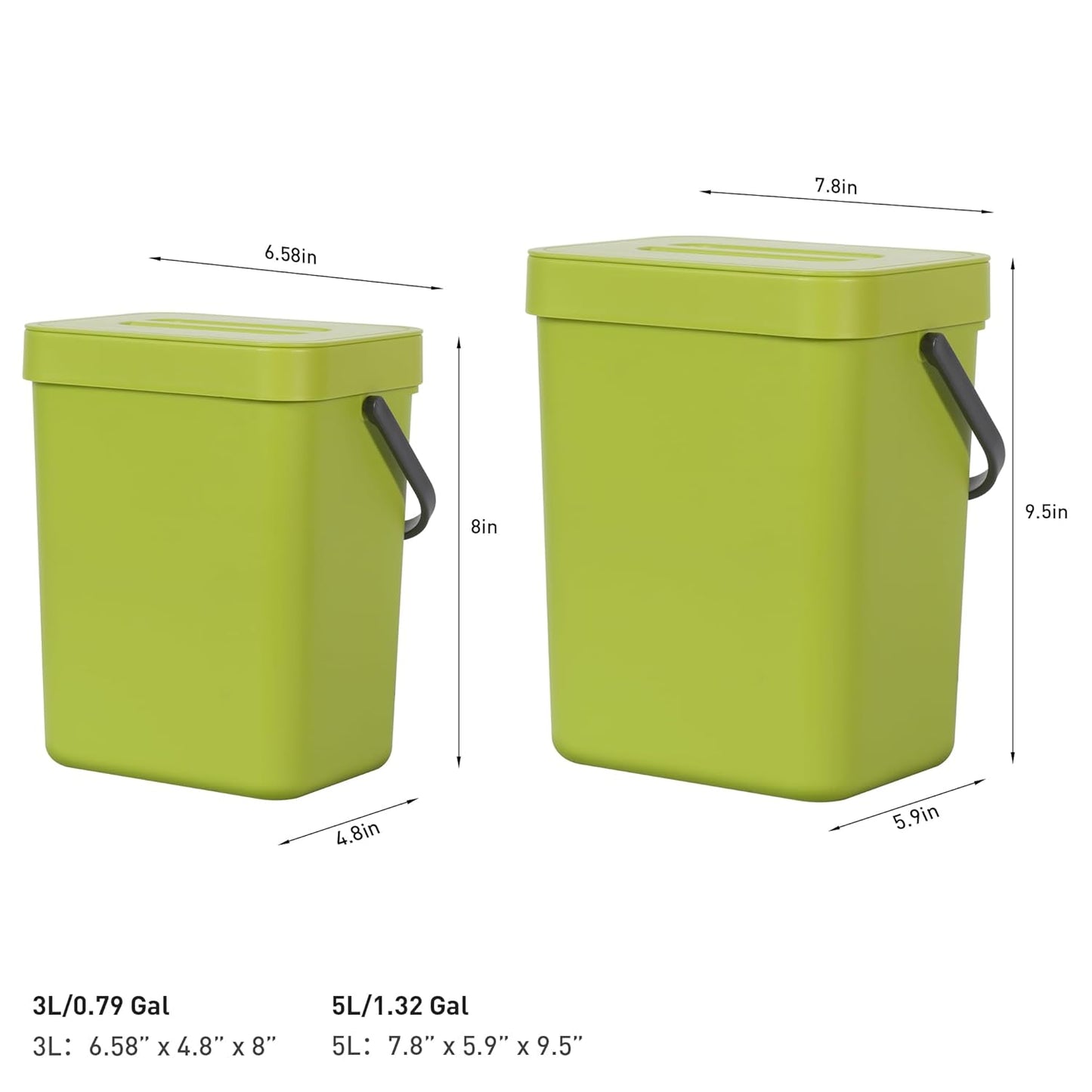 EKO Puro Wall-Mounted Trash Can with Lid, 1.32 Gal / 5L Hanging Trash Can, Small Kitchen Compost Bin for Counter Top, Mini Food Waste Bin (Green)