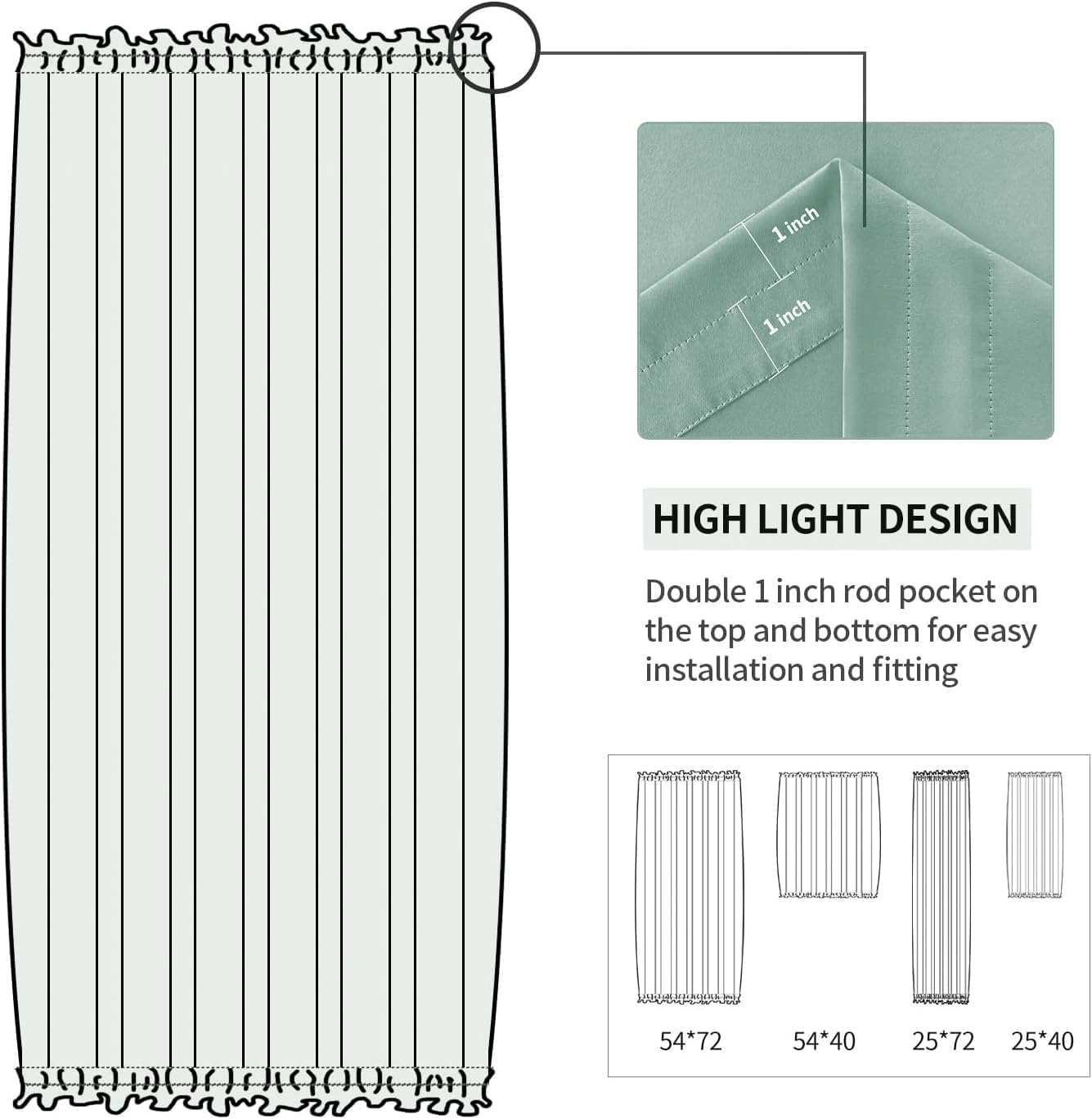 DWCN French Door Curtains – Rod Pocket Thermal Blackout Curtain for Doors with Glass Window, Kitchen and Patio Doors for Privacy, 54 X 72 Inches Long, 1 Curtain Panel with Tieback, Light Sage