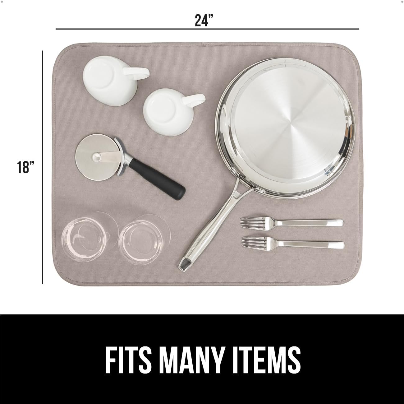 GORILLA GRIP Ultra Water Absorbent Microfiber Dish Drying Mat, 18x24, Quick Dry Thick Mesh, Slip Resistant Pad for Sink Dishes or Under Rack, Kitchen Counter Accessories, Machine Wash Mats, Almond