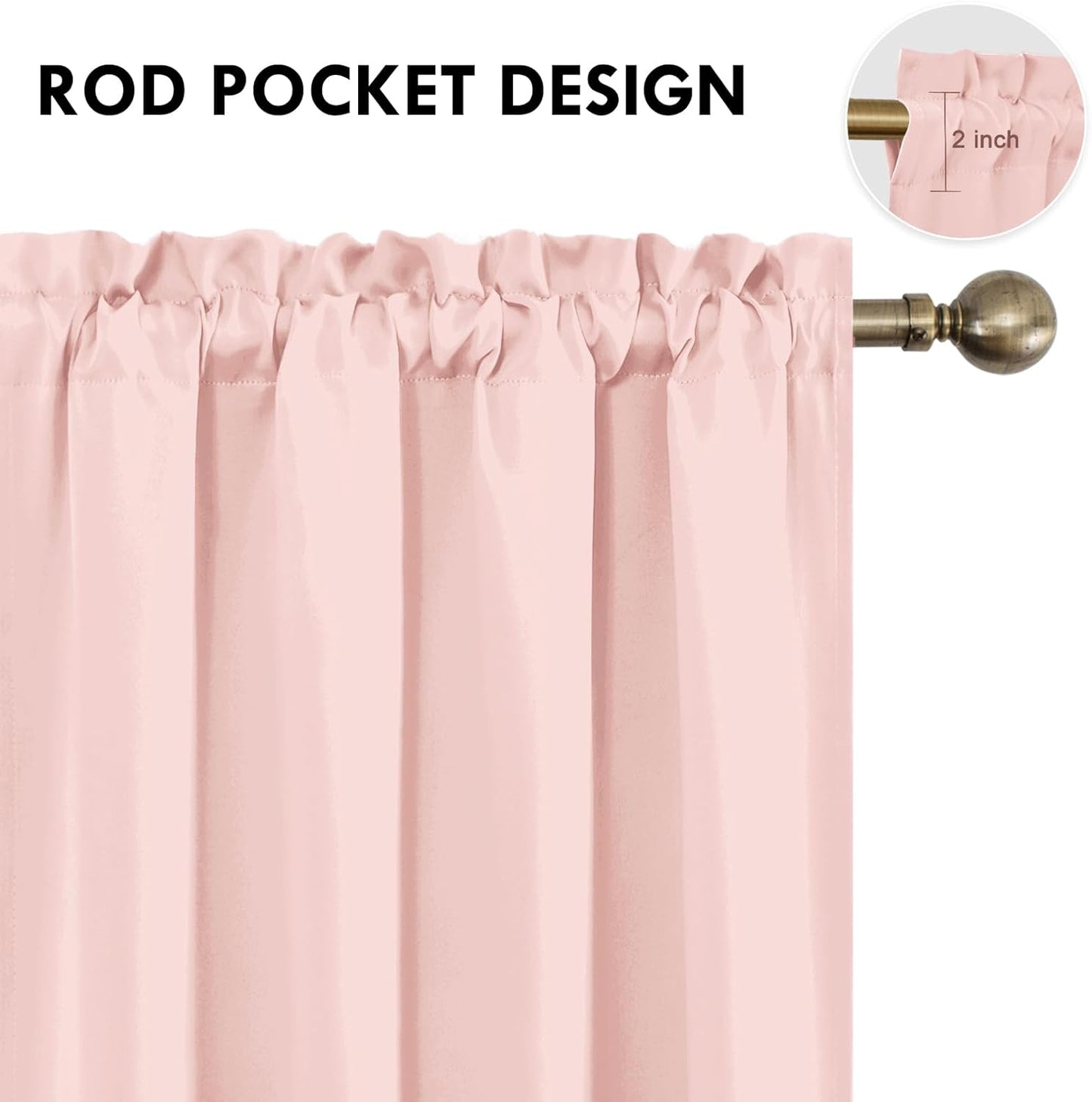DWCN Blackout Curtains – Thermal Insulated, Energy Saving & Noise Reducing Bedroom and Living Room Curtains, Blush Pink, W 52x L 63 Inch, Set of 2 Rod Pocket Curtain Panels