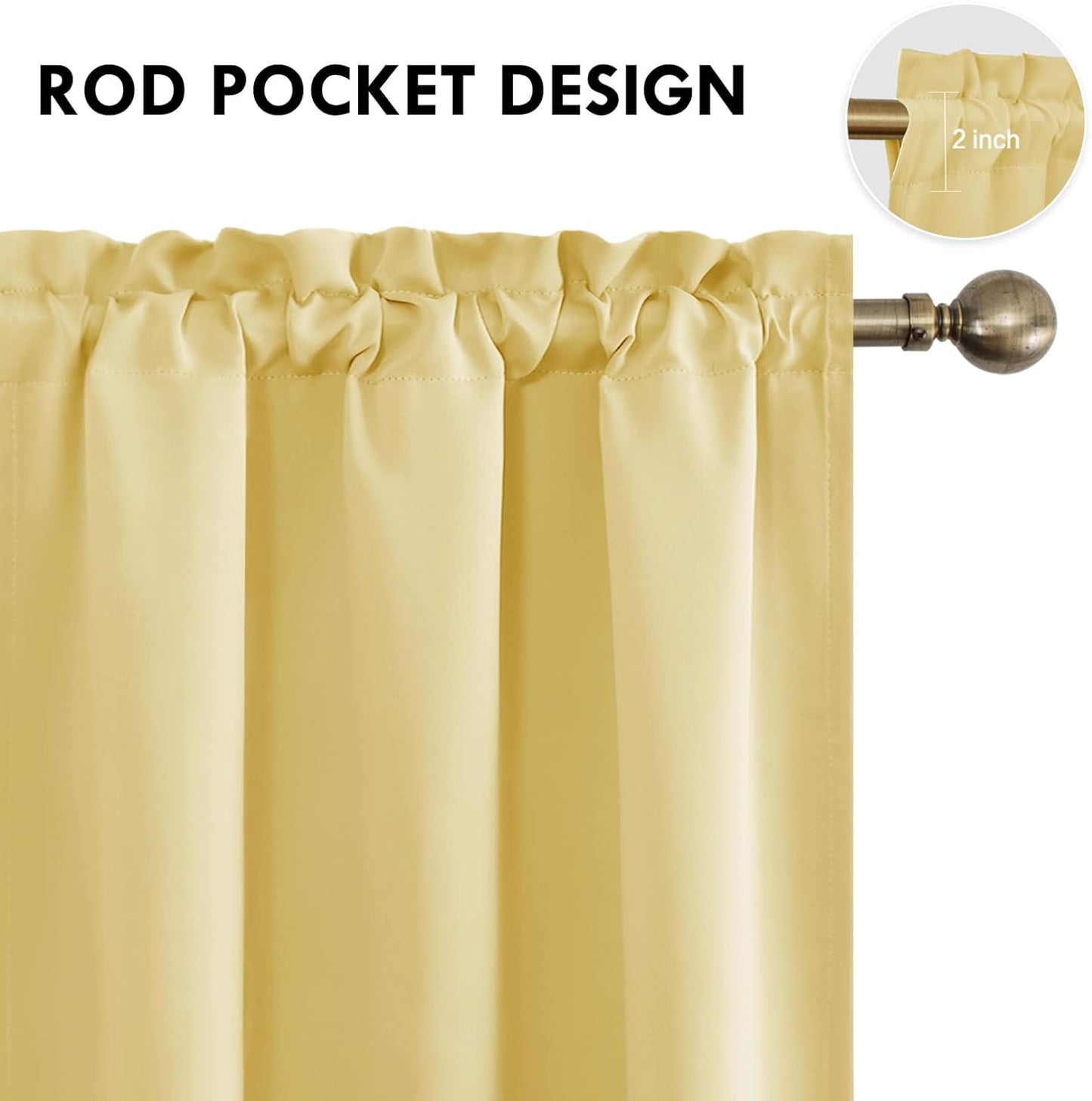 DWCN Blackout Curtains for Bedroom – Rod Pocket Thermal Insulated Noise Reducing Noise Reducing Drapes for Living Room, W 42 x L 54 Inch, 2 Panels, Light Yellow