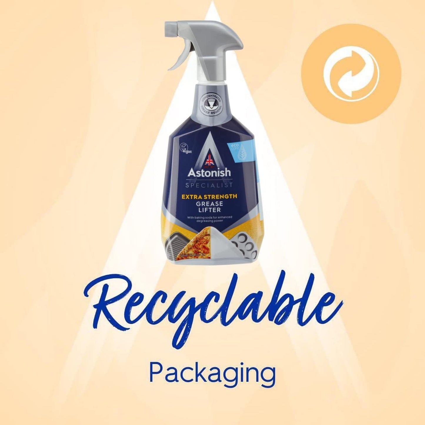 Astonish Specialist Extra Strength Grease Lifter With Baking Soda - No Scrub De-Greaser Formula For Kitchen Surfaces, Trays & Pans - Vegan Cruelty Free Household Cleaning Supplies, 750ml Spray Bottle