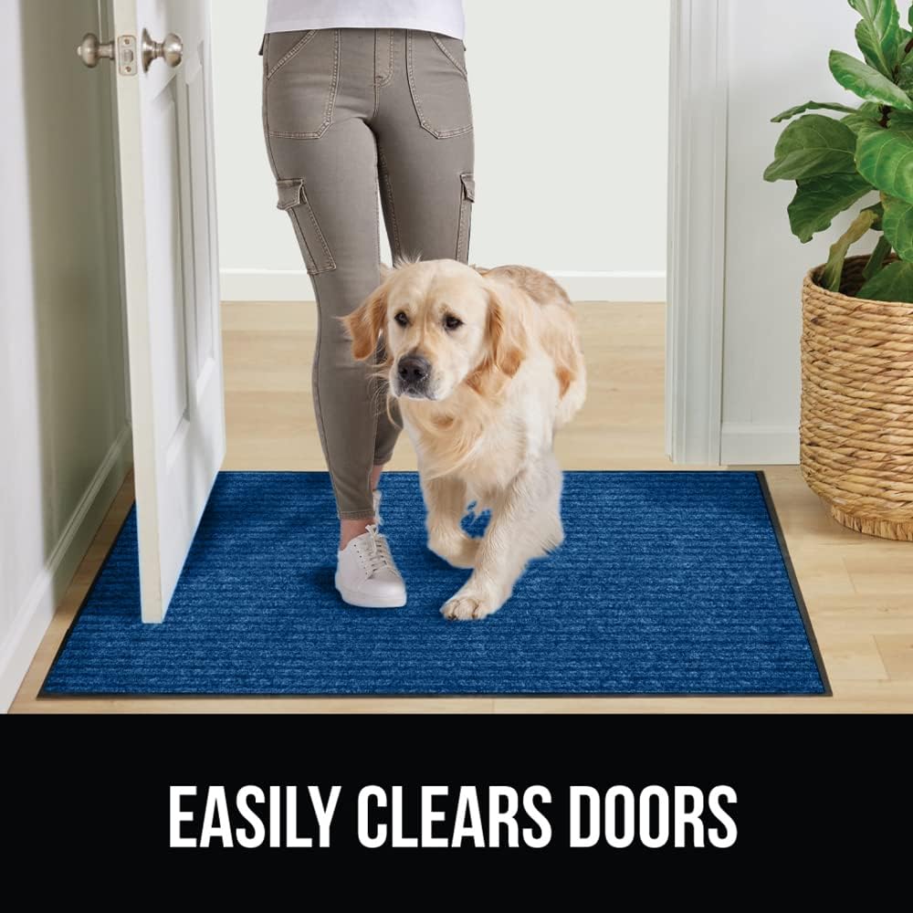 GORILLA GRIP Traffic Guard Door Mat, 47x35, Heavy Duty Welcome Mats, Commercial Office Space Doormat, Waterproof, Fade Resistant, Strong Rubber Backing, Low Profile, Shoe and Boot Scraper, Blue