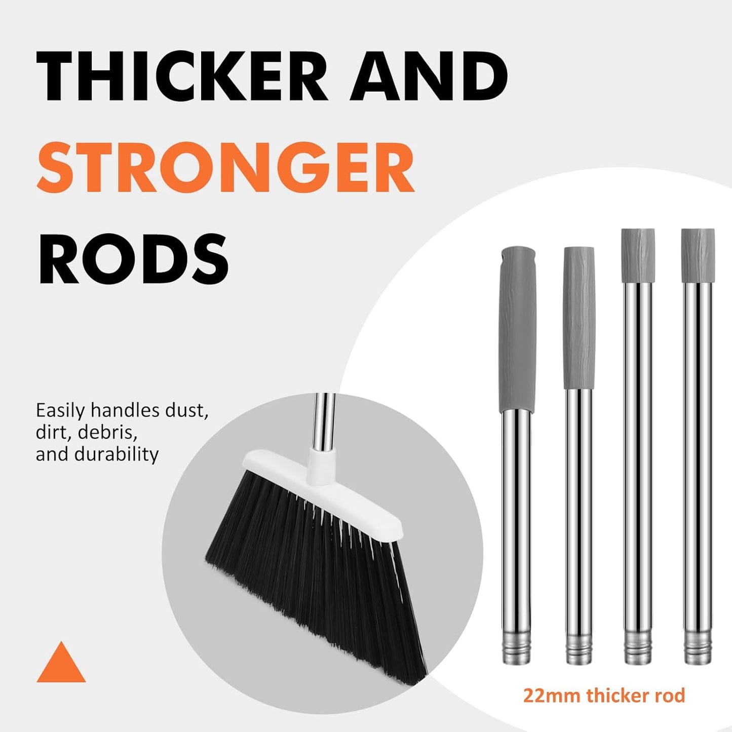 Heavy Duty Broom, 55 Inch Long Handle Outdoor Large Angle Brooms, Commercial Broom for Sweeping Indoor, for Home Garage Kitchen Office Courtyard Lobby Patio Lawn Concrete(Grey&White)