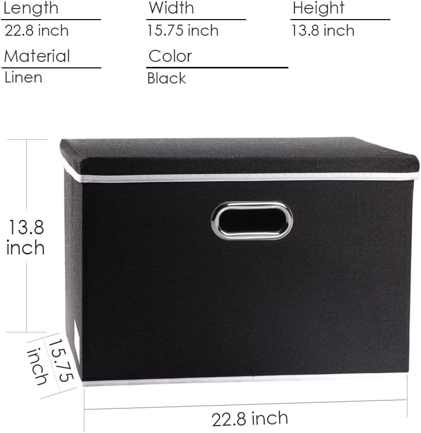 PRANDOM Extra Large Collapsible Storage Bins with Lids [5-Pack] Linen Fabric Foldable Storage Baskets Boxes Organizer Containers Cube with Cover for Bedroom Closet Office Nursery (22.8x15.75x13.8)