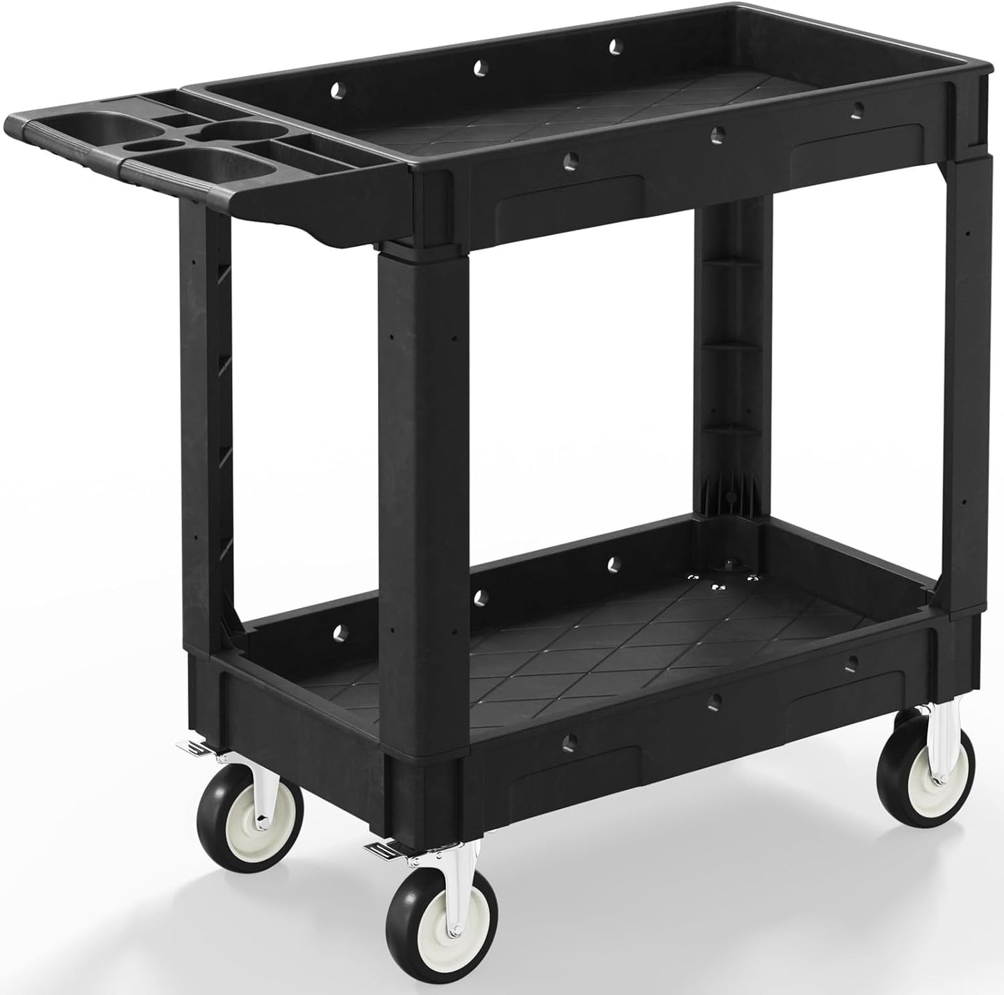 2 Shelf Heavy Duty Plastic Utility Cart, Service Cart Tub Storage W/Deep Shelve Holds up to 1000 lbs, Rolling Utility Cart with 360°Swivel Wheels, Work Cart for Warehouse, Garage, Cleaning