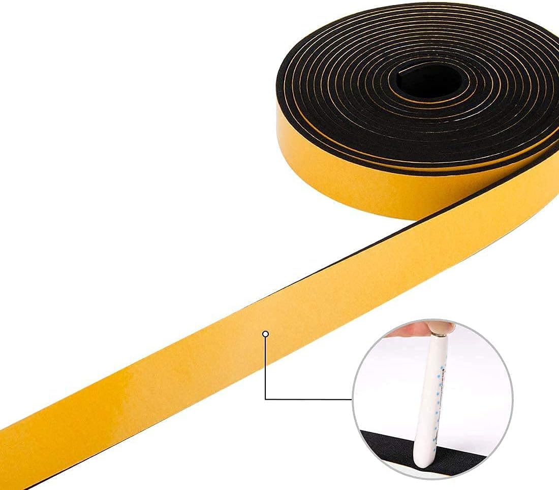 High Density Foam Tape 2-Pack, 1/2 Inch Wide X 3/8 Inch Thick, Self-Adhesive Neoprene Weather Stripping for Insulation (13 Feet Total, 6.5 Feet/Roll)