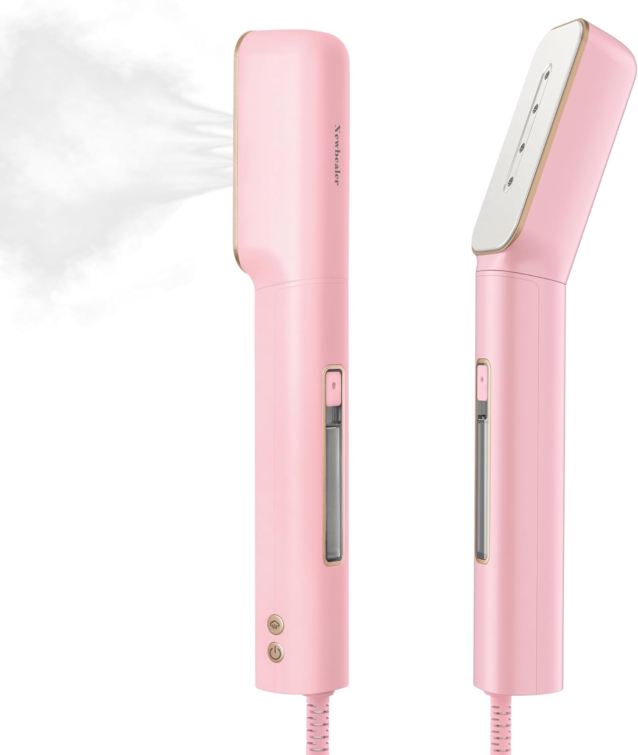 Newbealer 2in1 Travel Iron with Global Voltage, 100-240V Clothes Steamer, Dry Ironing & 2 Steam Levels, Non-Stick Ceramic Soleplate, Fabric Wrinkle Remover, Auto-off, Self Cleaning, No Clamp (Pink)