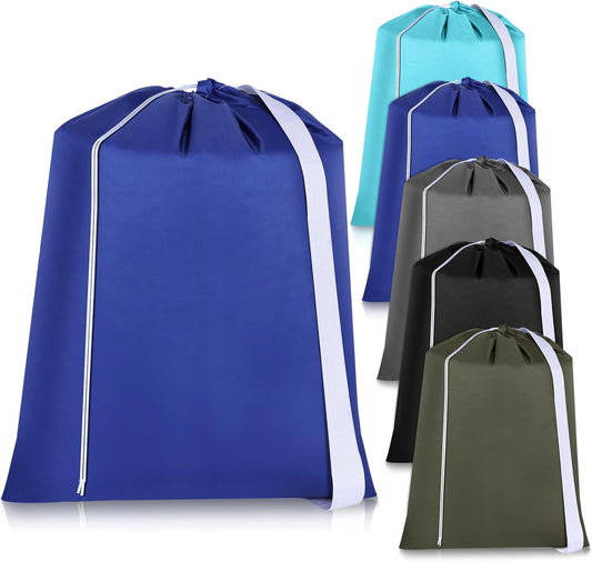 10 Pcs Nylon Extra Large Laundry Bag with Strap Travel Laundry Bags with Drawstring Closure Portable Cloth Bag for College Dorm Apartment Dwellers(Dark Color,24 x 21 Inch)