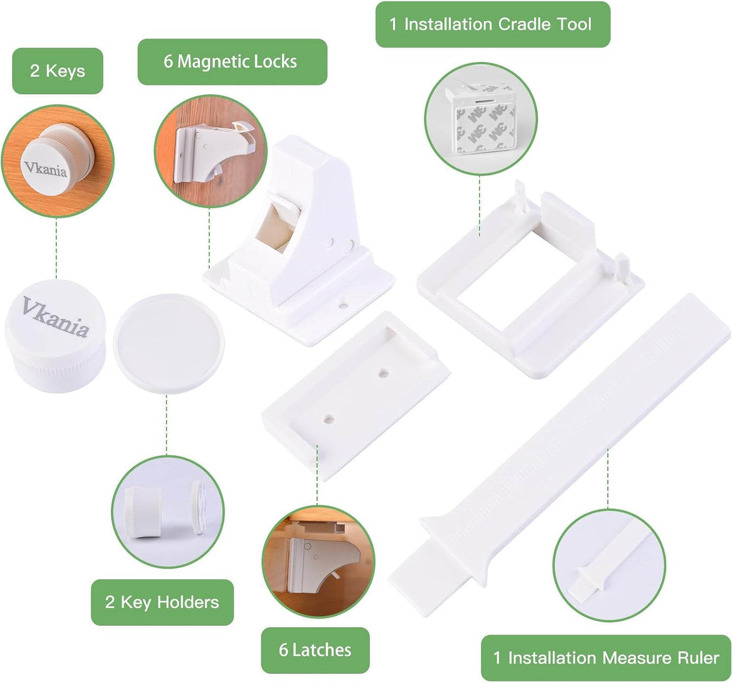 6 Pack Vkania Magnetic Cabinet Locks Baby Proofing - Baby Safety Latches for Drawers and Cabinets - Hidden Adhesive Magnet Baby Locks - Easy Installation No Drilling