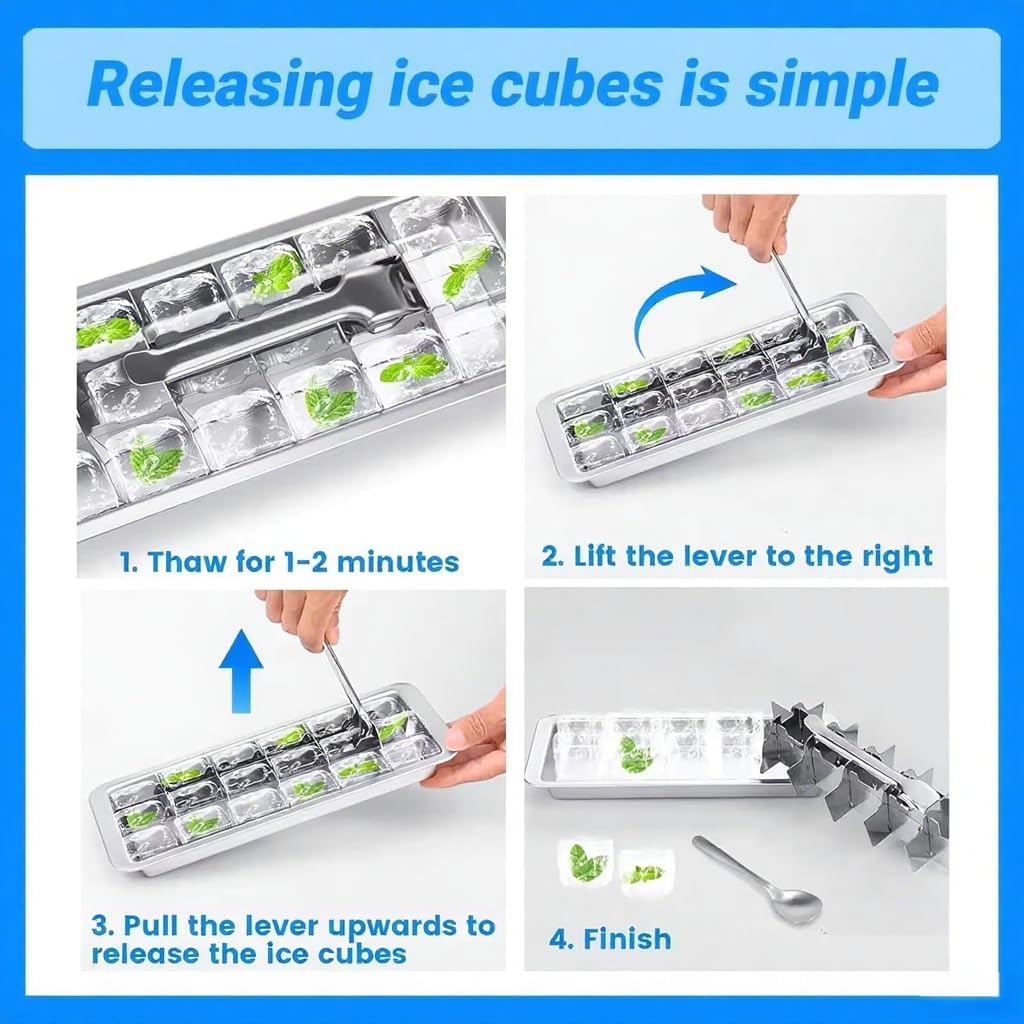 2 Pcak 18-Slot Ice Cube Trays Stainless Steel - Professional Heavy Duty Metal Icecube Mold, Non-Toxic Freezer Tray with Lever Release, Bar & Kitchen Use, Send Goods from Local Warehouse