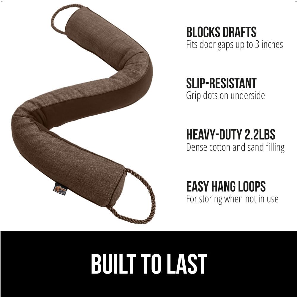 GORILLA GRIP Door Draft Stopper for Bottom of Doors, Weather Stripping Seal Blocks Hot Air, Noise, Bugs, Keeps Cold AC in, Sound Proofing Easy Install Gap Filler, Home Essentials, 38 Inch, Brown