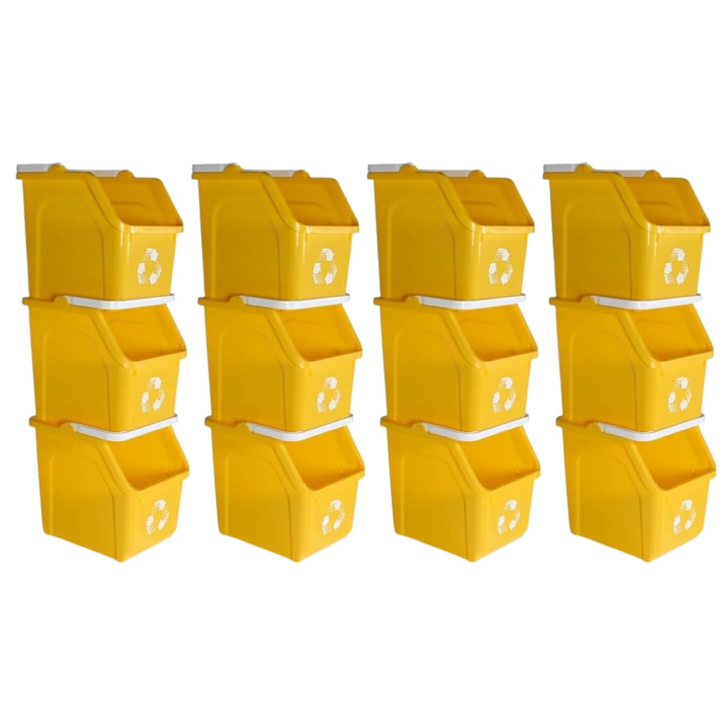 6 Gallon Stackable Recycling Bins for Homes, Garages, Offices Made of 100% Recycled Plastic - (Yellow, 12 Pack)
