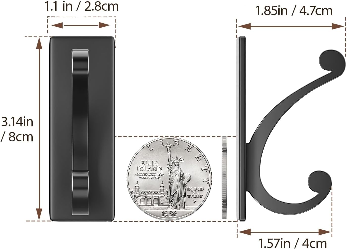 Adhesive Wall Hook for Towel/Coat - Extra Sticky 10LB Stainless, Stick on Hanger for Bath or Shower, Matt Black 4-Pack