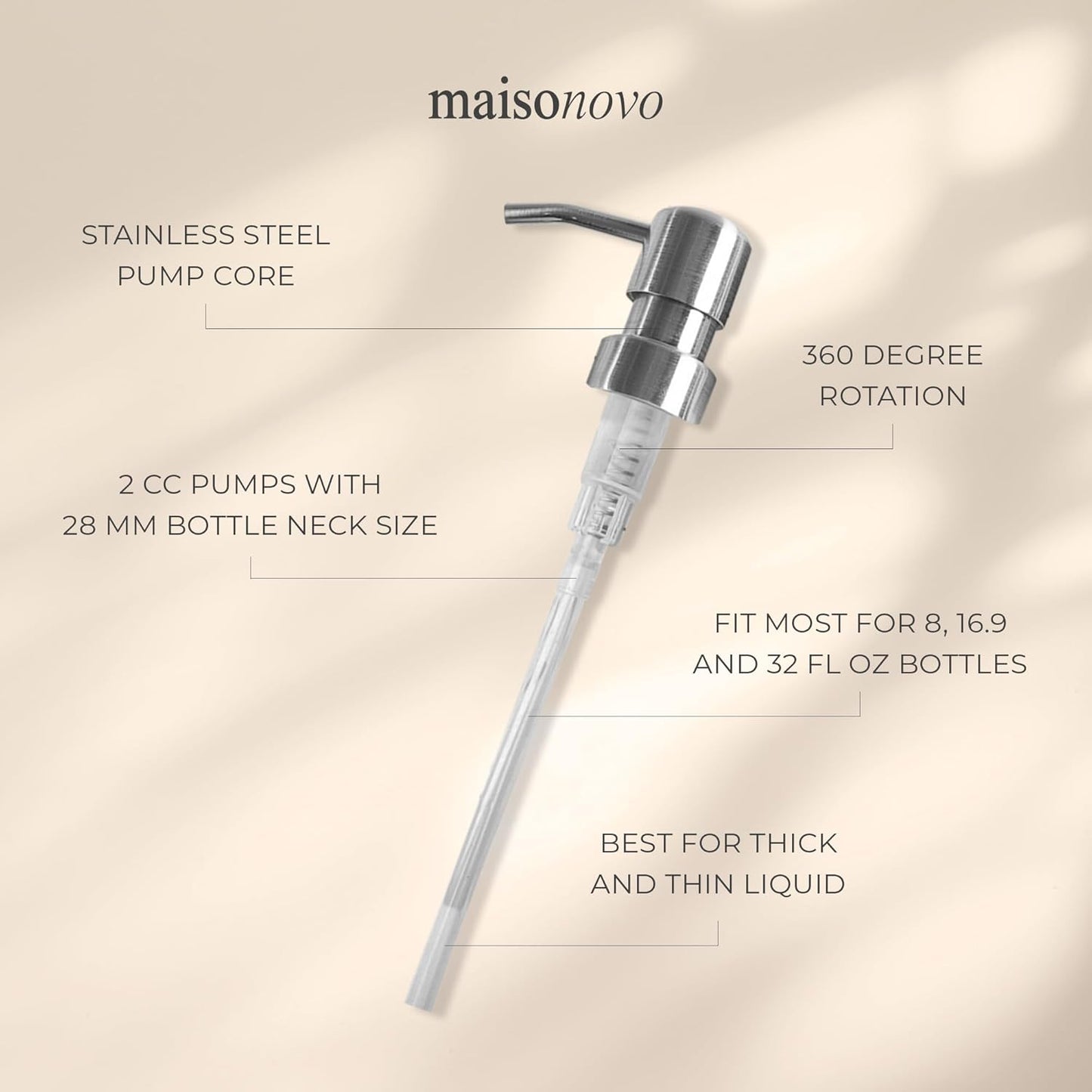 MaisoNovo Soap Pump Replacement - 2X Silver Metal Soap Dispenser Pumps - Stainless Steel