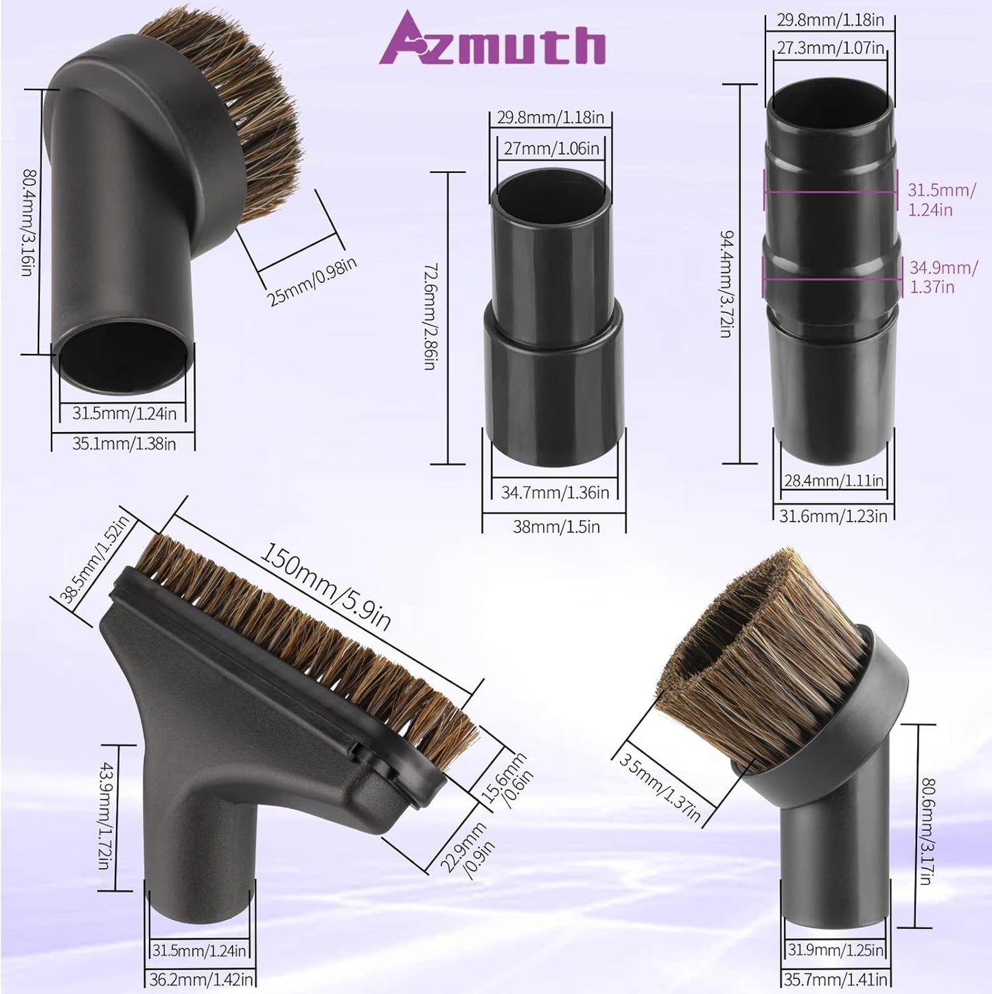 6 Pack For Shark Vacuum Attachments, Soft Horsehair Vacuum Brush Attachment with Vacuum Hose Adapter, 1 1/4 Vacuum Attachments for Multiple Household Vacuum Cleaners