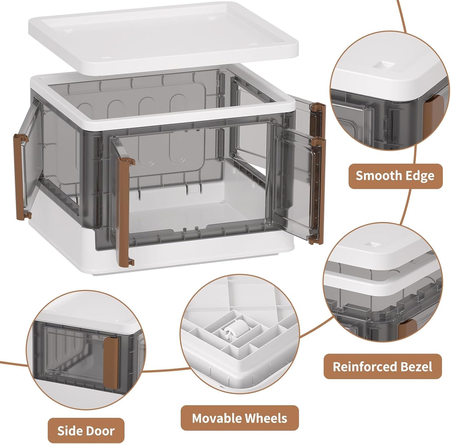 HAIXIN Folding Storage Bins with Left Doors and Right Doors Opening, 6.86 Gal Bookcase, Stackable Storage Cabinet, Plastic Shelves Organizer, Space-Saver Pantry Storage, Room Organization, 6 Pack