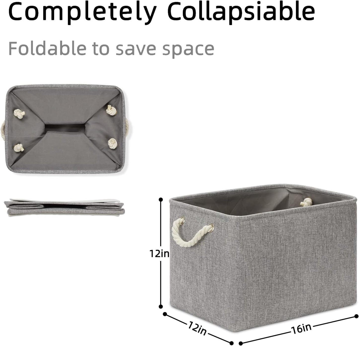 DULLEMELO Fabric Storage Bins 16x12x12 inches, Large Rectangular Storage Baskets 2 Pack, Collapsible Storage Organizer Decorative Storage Boxes for Closet, Toys, Clothes, Home, Office (Grey)