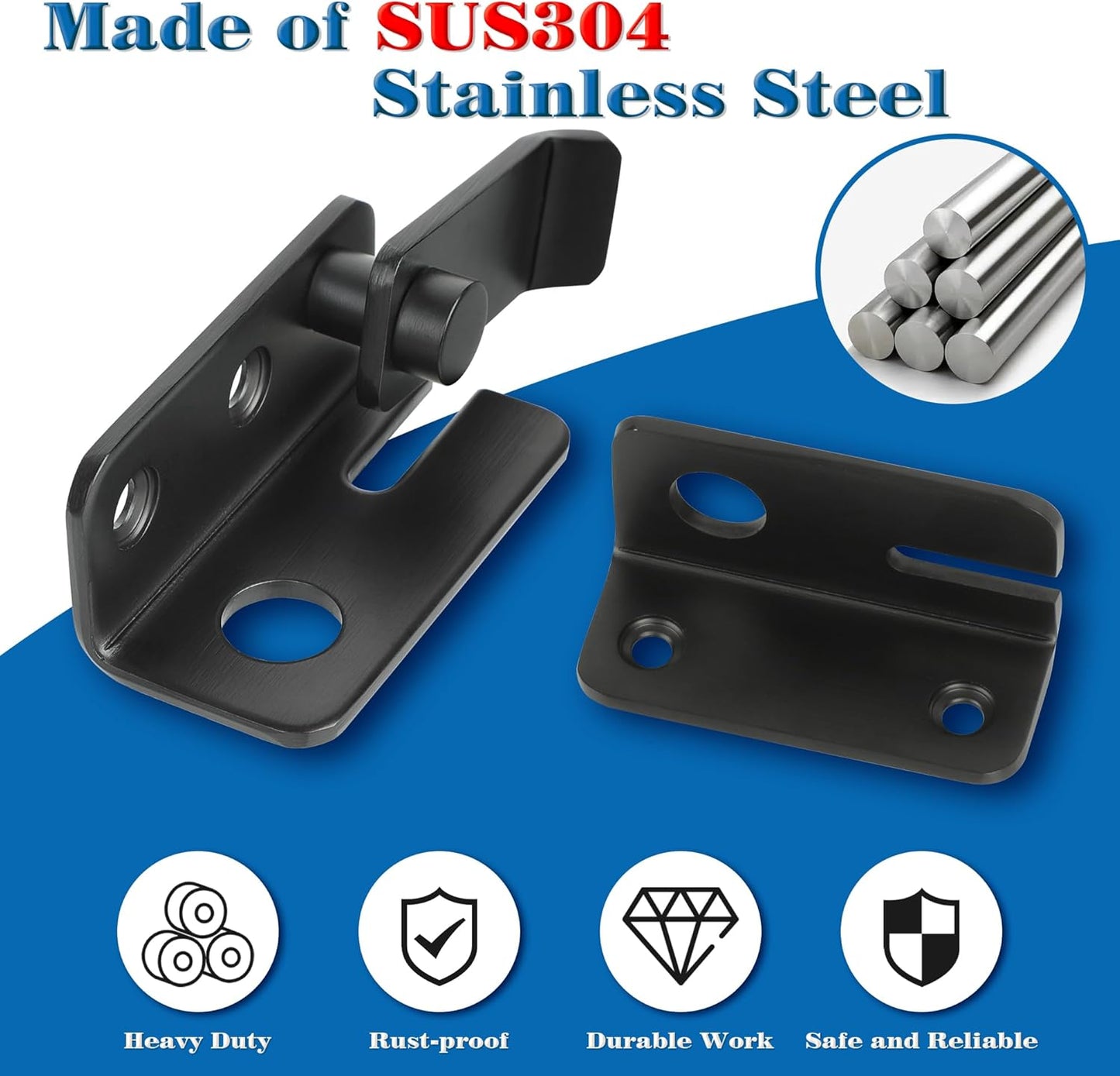 Alise Flip Latch,Gate Latches Slide Bolt Latch Safety Door Lock Catch for Barn Cabinet Pet Cage Wood Fence Bathroom Garage Window,SUS304 Stainless Steel Gate Hardware Locks,Matte Black,MS5009-B