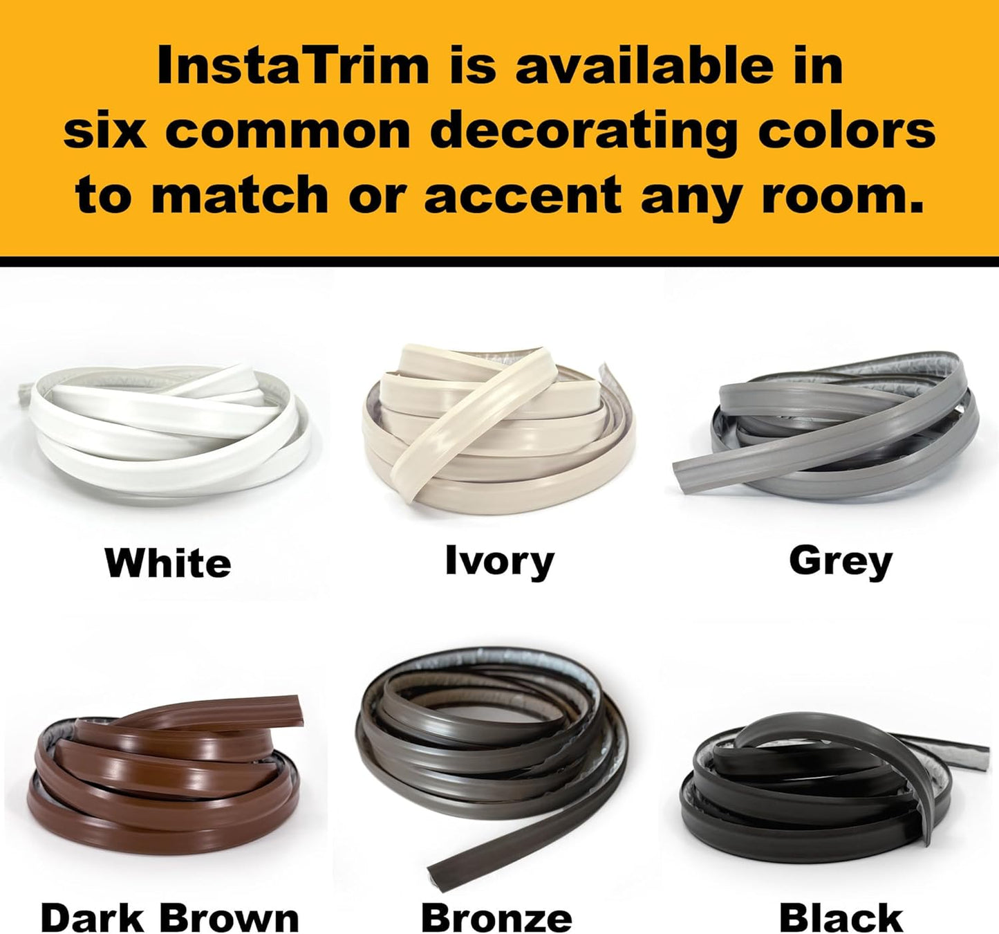InstaTrim The Original Flexible Trim - 50ft White 1/2" Wide Caulk Tape - Adhesive Trim with Many Uses Including Caulking for Bathtubs, Sinks, Counters, Tile, Floors - Made in USA