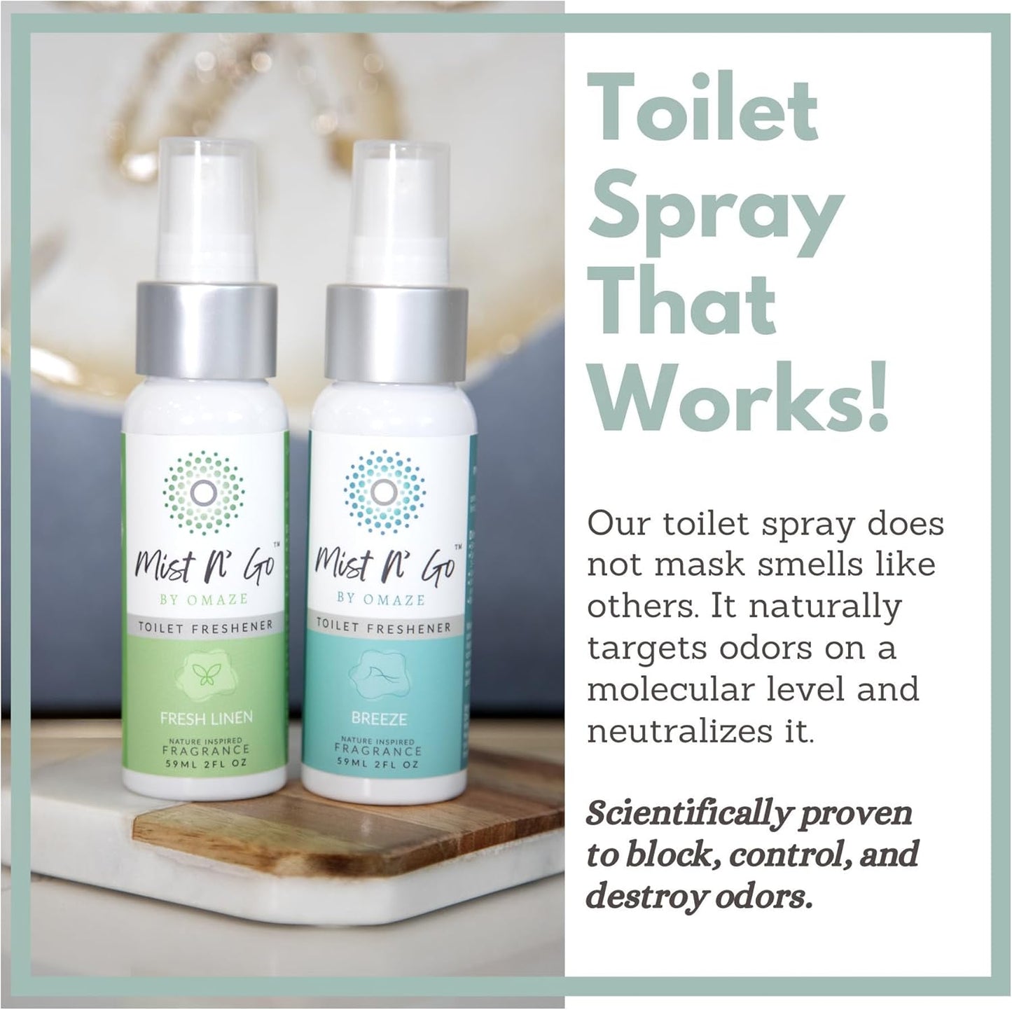 Mist N' Go by Omaze Travel Toilet Odor Eliminator - Toilet Spray for Bathroom Air Freshener - Clean Mix, Regular Size (2oz x2)