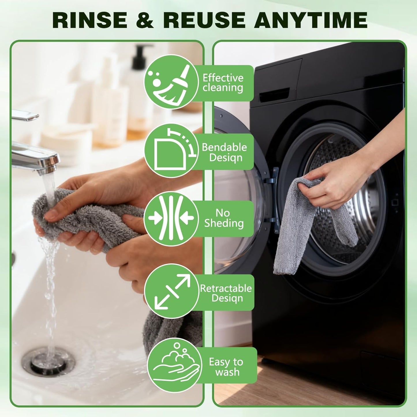 Retractable Gap Dust Cleaner Cleaning Tools with 2 Microfiber Dusting Cloths, Flat Duster with Extension Pole, Flexible Microfiber Duster for Cleaning Under Refrigerator,Sofa,Couch Bed,Furniture