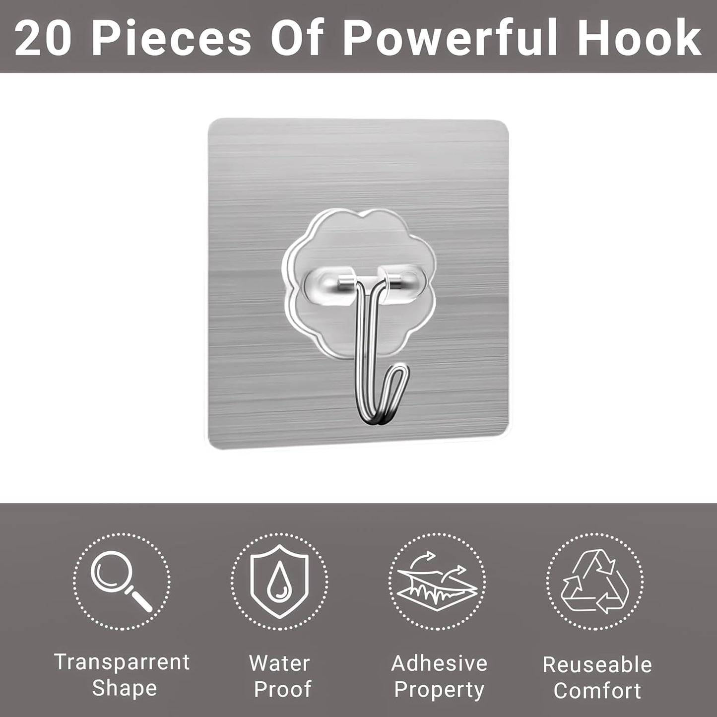 Heavy Duty Adhesive Wall Hooks - 20 Pack 28lb(Max) 2.36 x 2.36 Inches Can be Use for Office Decor, Bathroom, Home & Kitchen Improvement Indoor and Outdoor