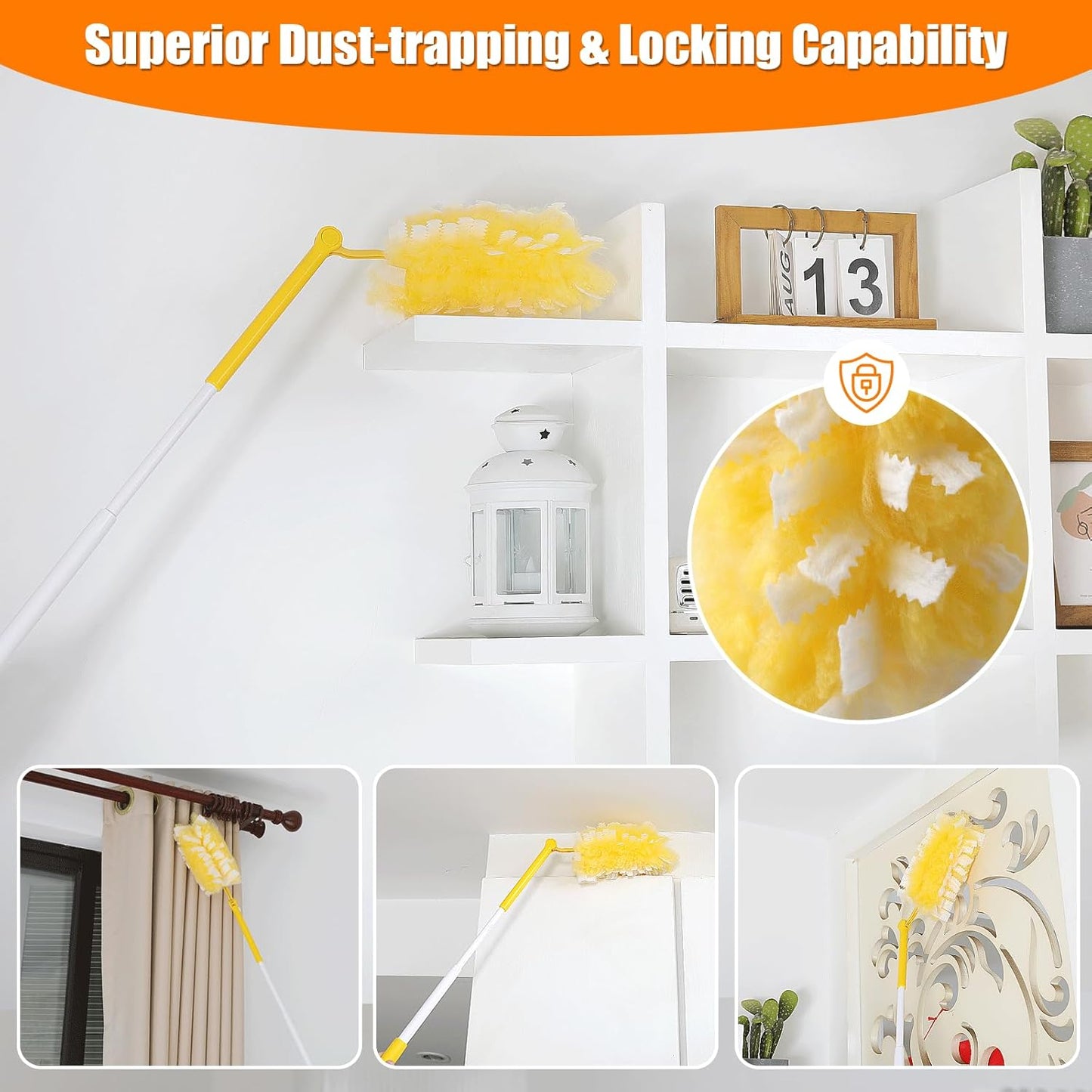 40 Count 360° Heavy Duty Duster Refills Compatible with Swiffer,Large Size-Extra Thick Disposable Electrostatic Feather Duster Refill with 1 Retractable Handle(35-inch Length Fully expanded)