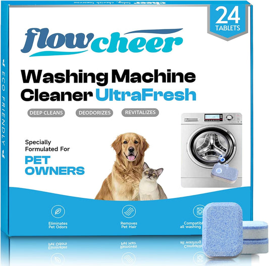 Washing Machine Cleaner Tablets, Septic Safe Descaler for Removing Pet Hair, Odors & Residue, For Pet Owners, HE Front Load & Top Load Washers, 24 Pack (1 Year Supply)