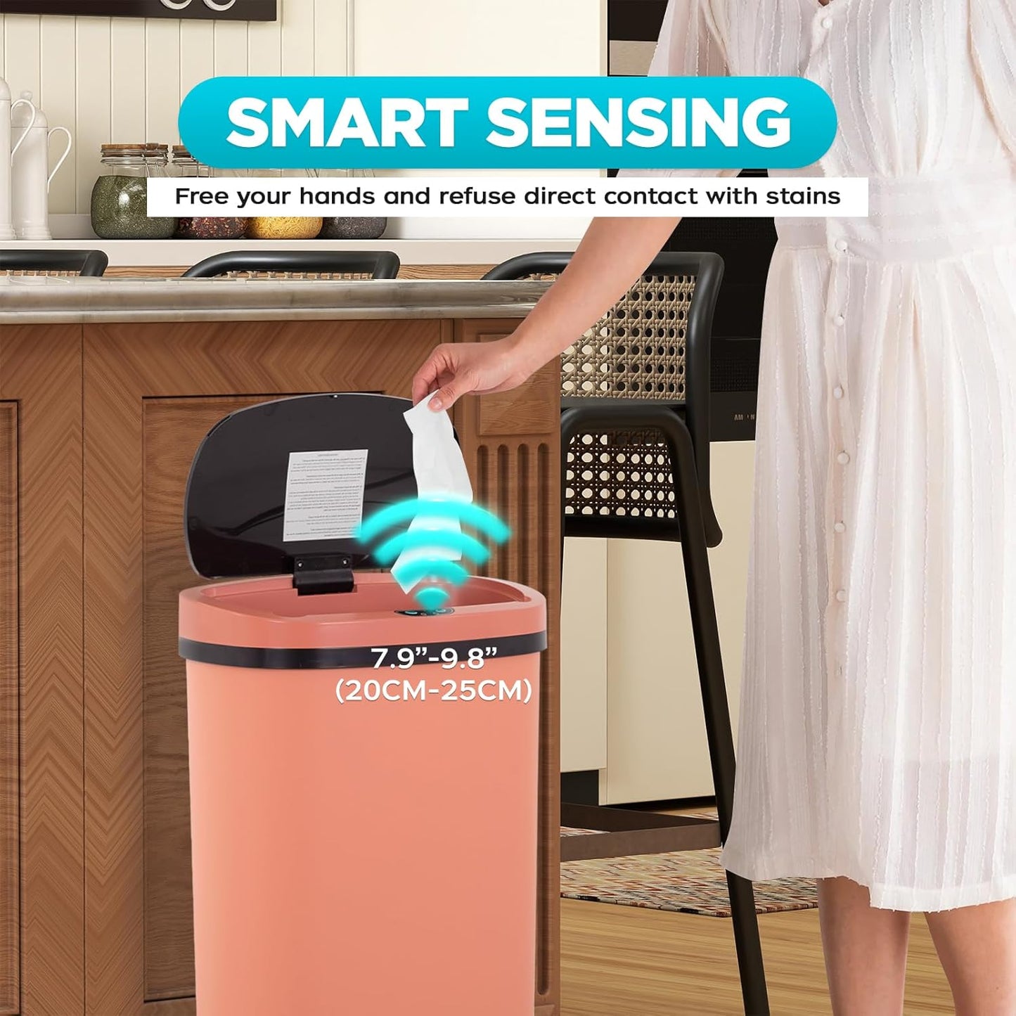 Automatic Motion Sensor Bathroom Trash Can with Lid, 13 Gallon Touchless Trash Bin, Smart Dog Proof Garbage Can, Touch Free Waste Basket for Toilet, Office, Bedroom,Pink,2