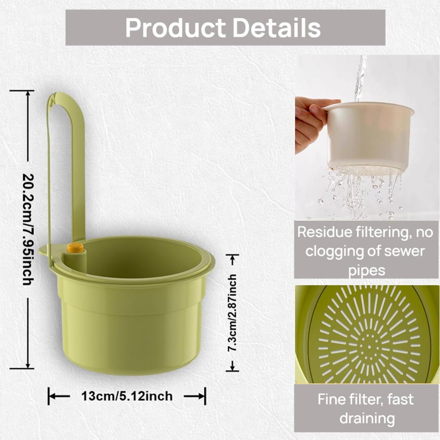 Faucet Hanging Strainer Kitchen Sink Food Waste Catcher Drain Basket, Plastic Kitchen Sink Strainer Automatic Dumping Draining Basket, Food Fruit Vegetable Drain Shelf Sink Storage Holder (Green)