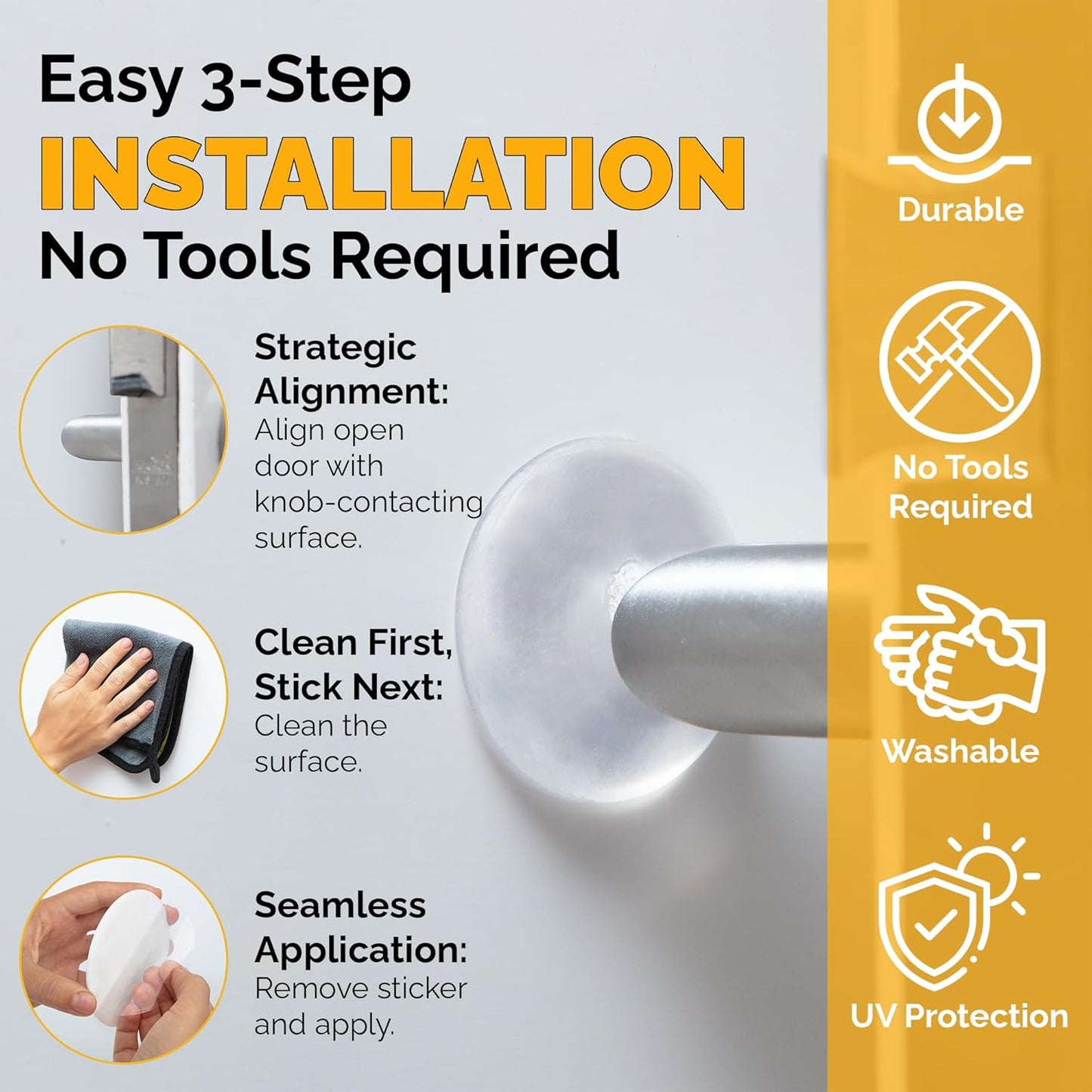 Ducki Door Stop Wall Protector | Self Adhesive Door Knob Wall Protectors from Door Knobs | Rubber Door Stoppers for Wall Damage & Noise | Durable, Shock Absorbent & Discreet | 6 Pack Clear Door Stops