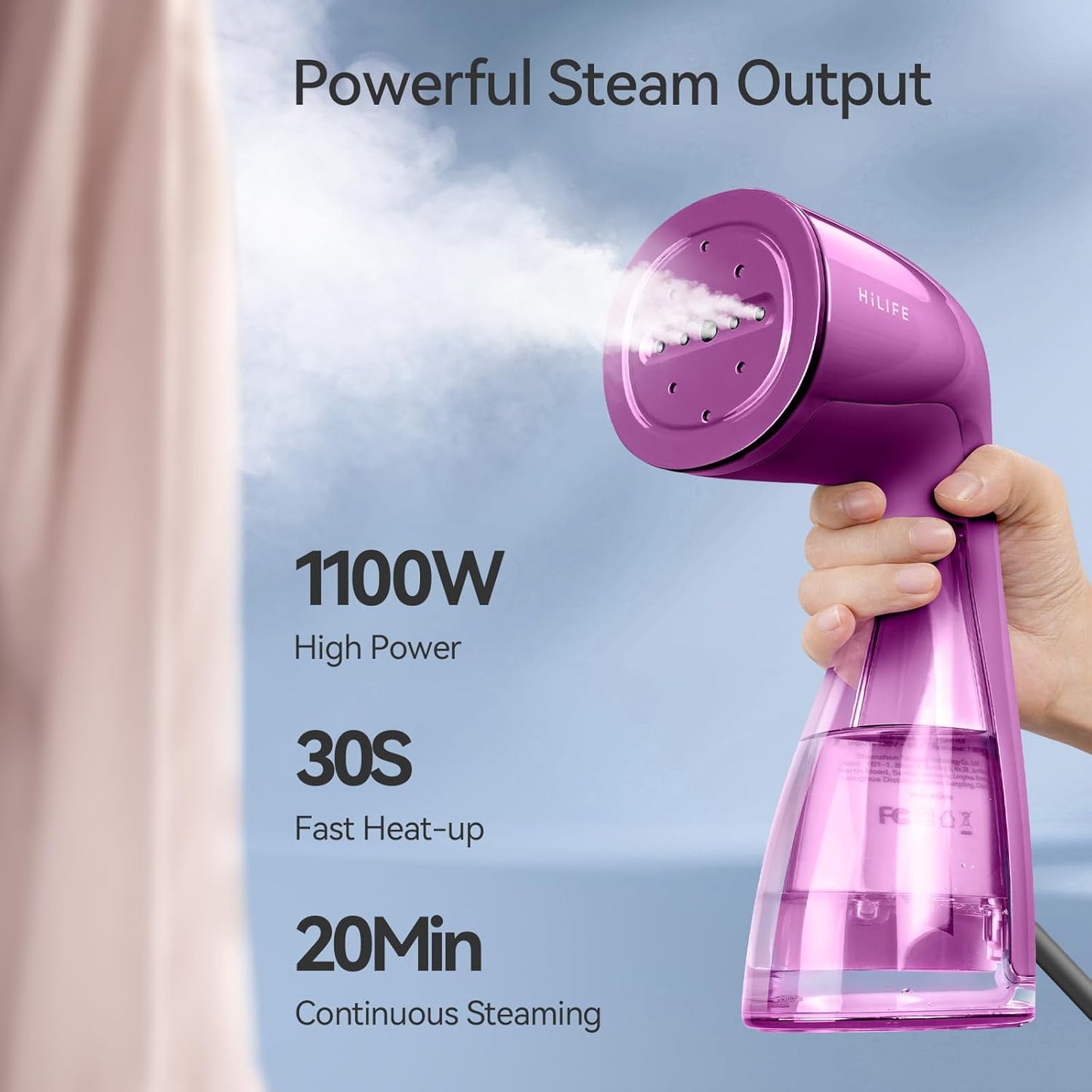 HiLIFE Steamer for Clothes, 1100W Clothes Steamer, Fast Wrinkle Removal with Large 300ml Tank, Ideal for All Fabrics, Easy to Use, Compact and Portable Travel Garment Steamer