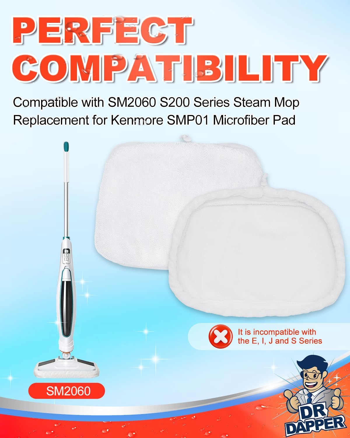 DR DAPPER 6 Pack SMP01 Steam Mop Pads Compatible with Kenmore SM2060 S200 Series – Floor Mops with Washable Pads, Multi-Surface Steam-Mop for Tile Vinyl Hardwood Floors