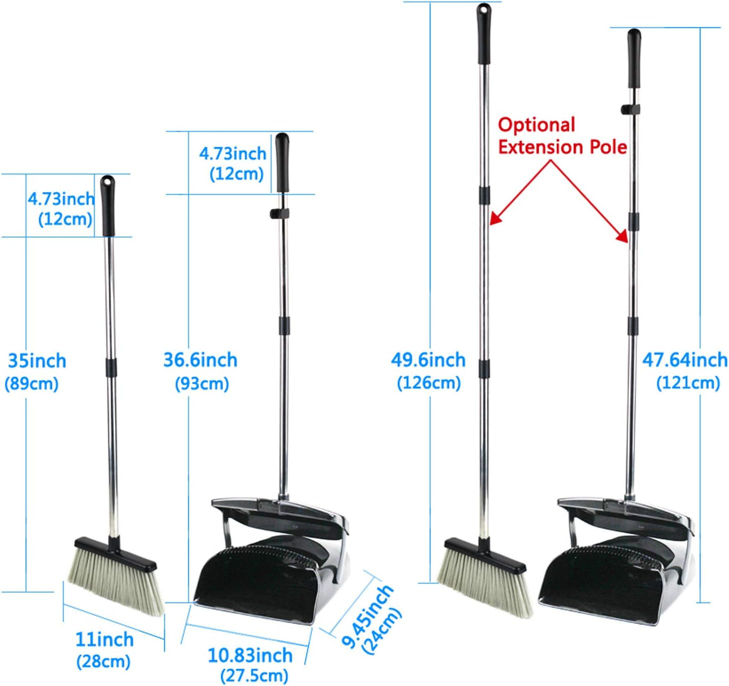 Broom and Dustpan Commercial Long Handle Sweep Set and Lobby Broom Upright Grips Sweep Set with Home Kitchen Room Office and Lobby Floor Black