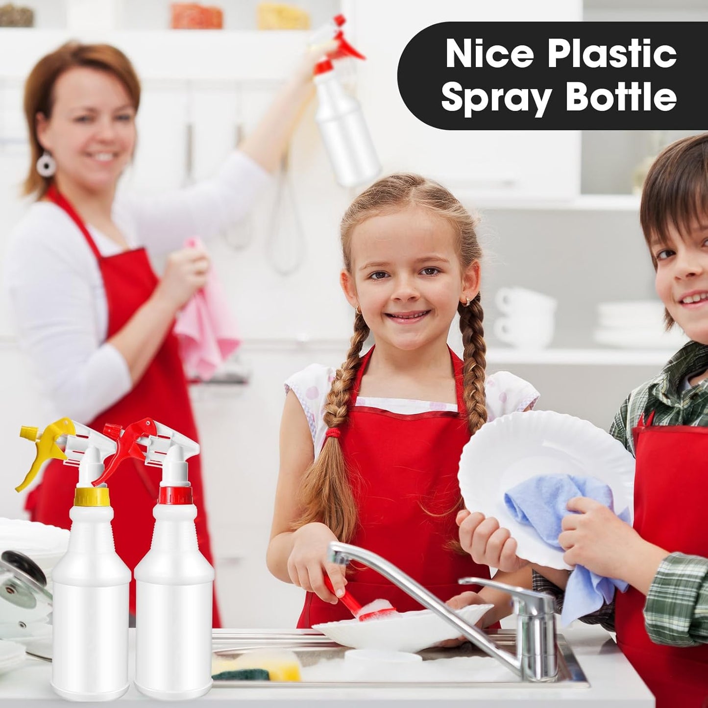 Eccliy 12 Pcs 16 Oz Plastic Spray Bottle, Adjustable Empty Reusable Sprayer for Cleaning, Planting, Water, Bathroom and Kitchen, BBQ, Commercial and Residential(Red, Yellow,Original)